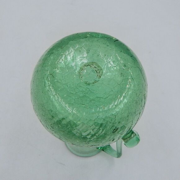Crackle Glass Mini Pitcher Cruet Hand Blown 7 Inch Green Applied Handle - Picture 8 of 9